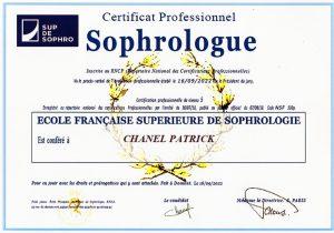 certificat professionnel de sophrologue RNCP 5 obtenu 16 septembre 2022 à l'Ecole Française Supérieure de Sophrologie sup de sophro